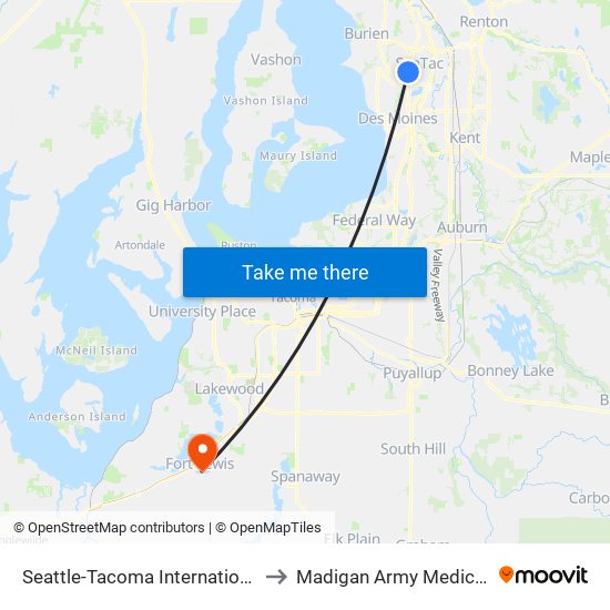 Seattle-Tacoma International Airport to Madigan Army Medical Center map