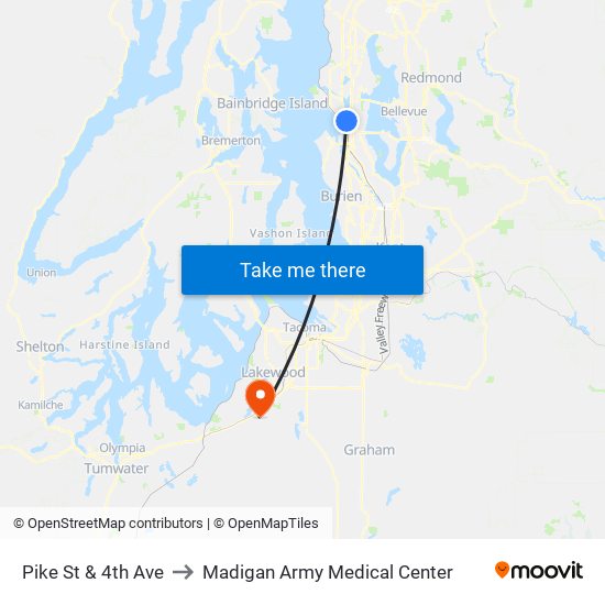 Pike St & 4th Ave to Madigan Army Medical Center map