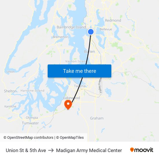 Union St & 5th Ave to Madigan Army Medical Center map