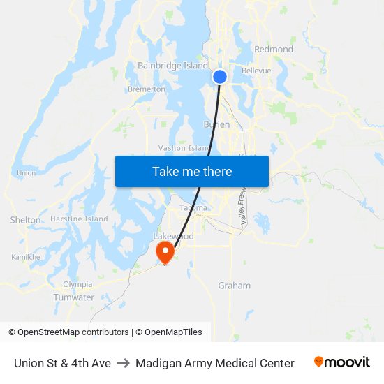 Union St & 4th Ave to Madigan Army Medical Center map