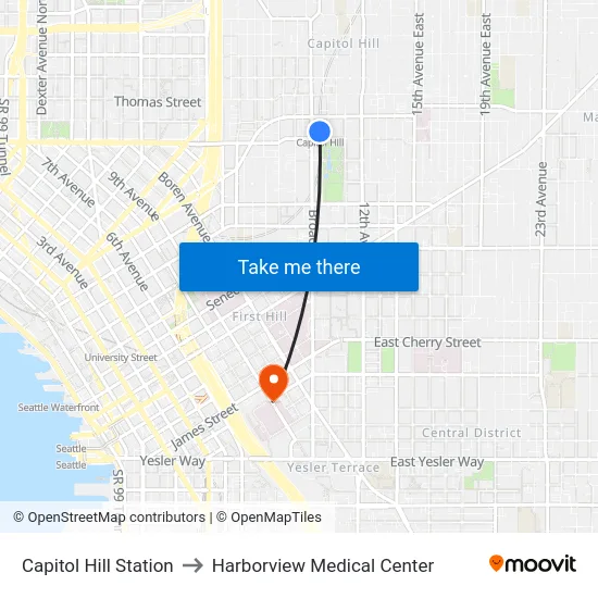 Capitol Hill Station to Harborview Medical Center map