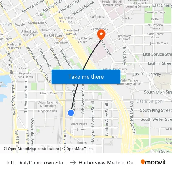 Int'L Dist/Chinatown Station to Harborview Medical Center map