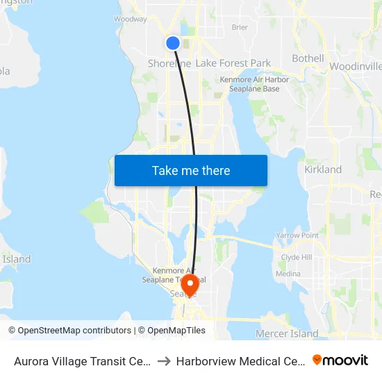 Aurora Village Transit Center to Harborview Medical Center map