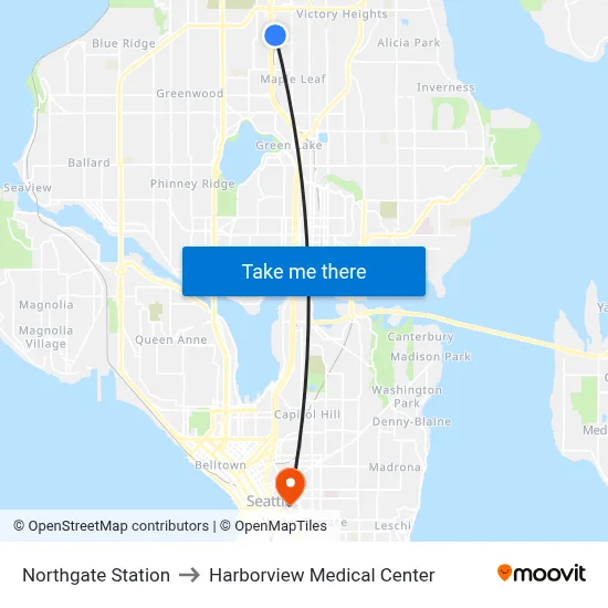 Northgate Station to Harborview Medical Center map
