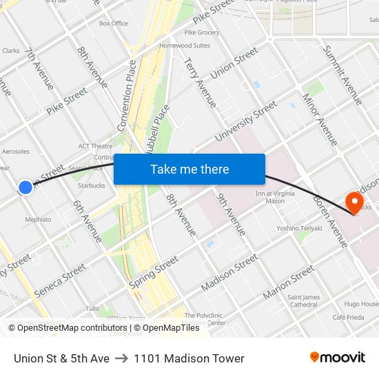 Union St & 5th Ave to 1101 Madison Tower map