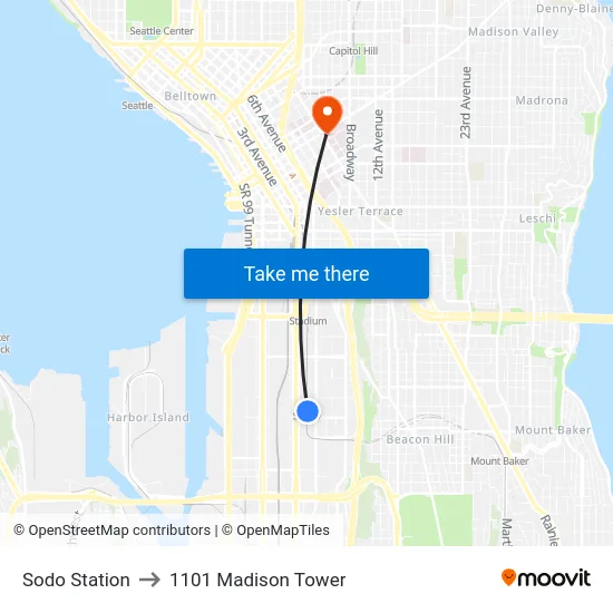 Sodo Station to 1101 Madison Tower map