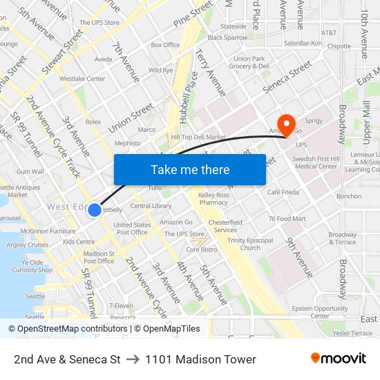 2nd Ave & Seneca St to 1101 Madison Tower map