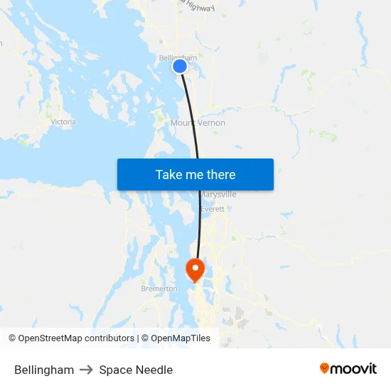Bellingham to Space Needle map