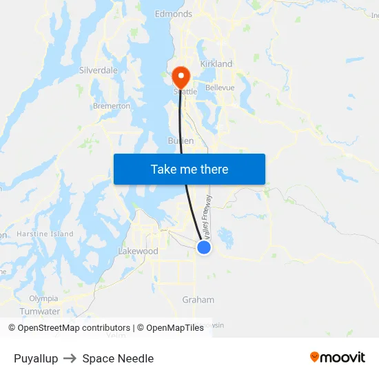 Puyallup to Space Needle map