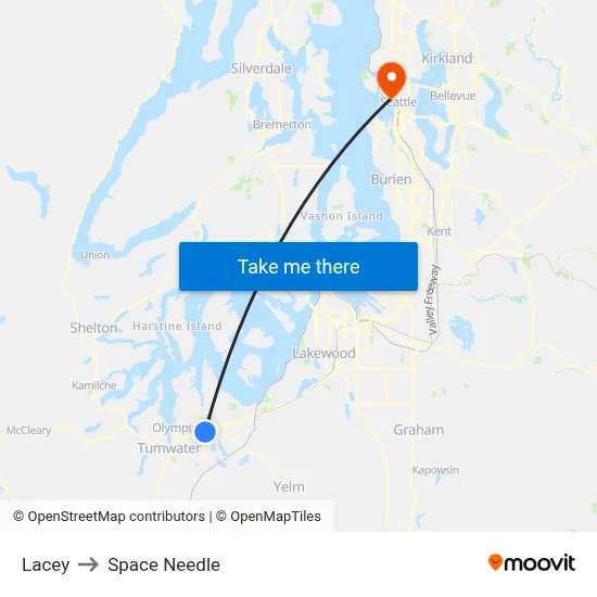 Lacey to Space Needle map