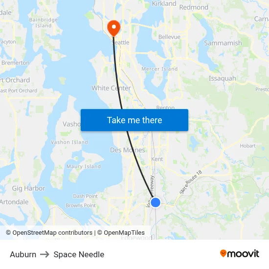 Auburn to Space Needle map