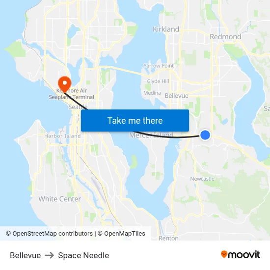 Bellevue to Space Needle map