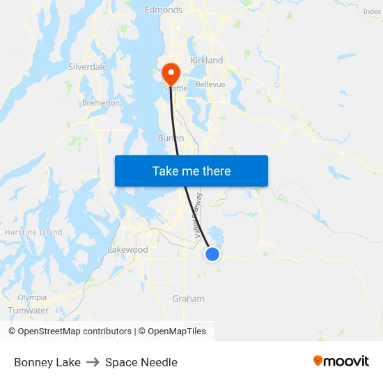 Bonney Lake to Space Needle map