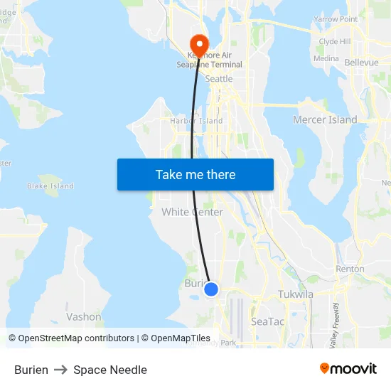 Burien to Space Needle map
