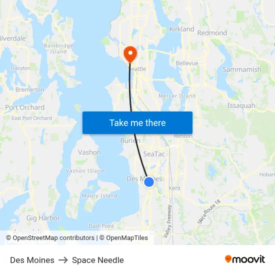 Des Moines to Space Needle map