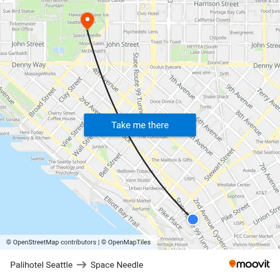 Palihotel Seattle to Space Needle map