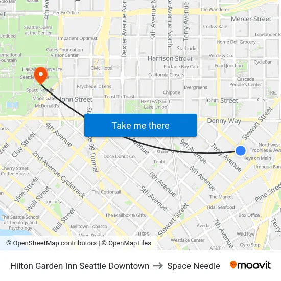 Hilton Garden Inn Seattle Downtown, 1821 Boren Ave to Space Needle map
