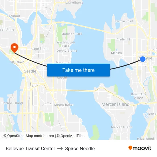 Bellevue Transit Center to Space Needle map