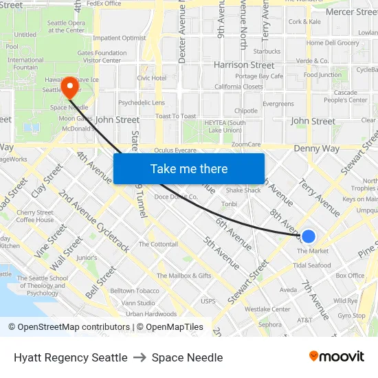 Hyatt Regency Seattle to Space Needle map
