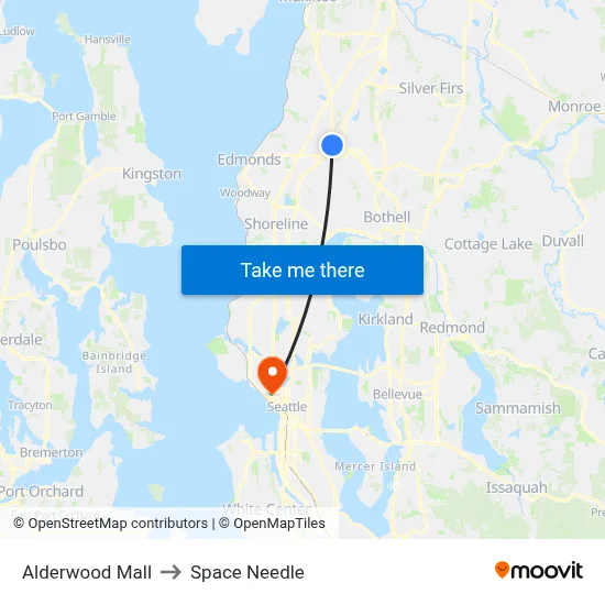 Alderwood Mall to Space Needle map