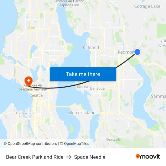 Bear Creek Park and Ride to Space Needle map