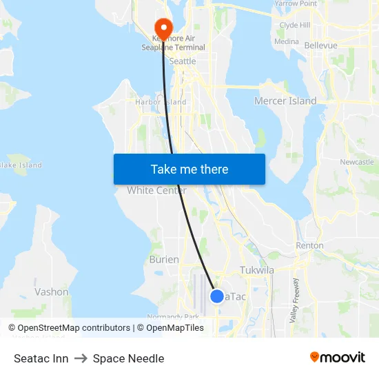 Seatac Inn to Space Needle map