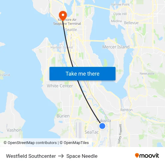 Westfield Southcenter to Space Needle map