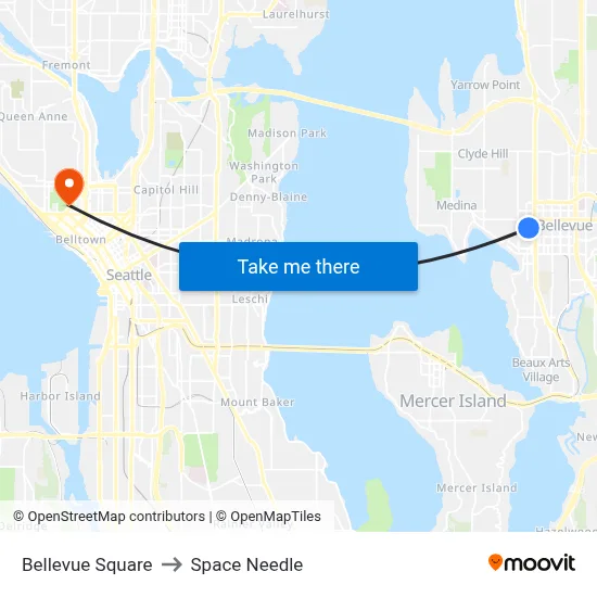 Bellevue Square to Space Needle map