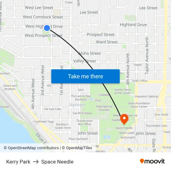 Kerry Park to Space Needle map