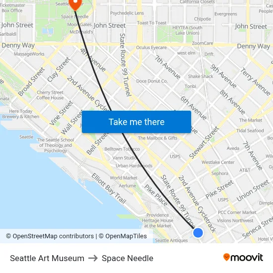 Seattle Art Museum to Space Needle map