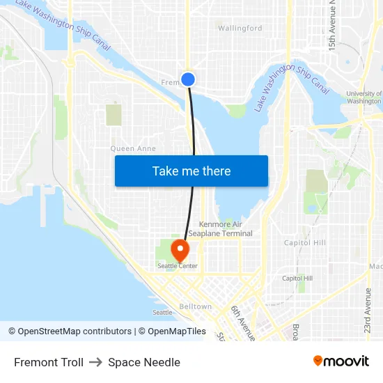 Fremont Troll to Space Needle map
