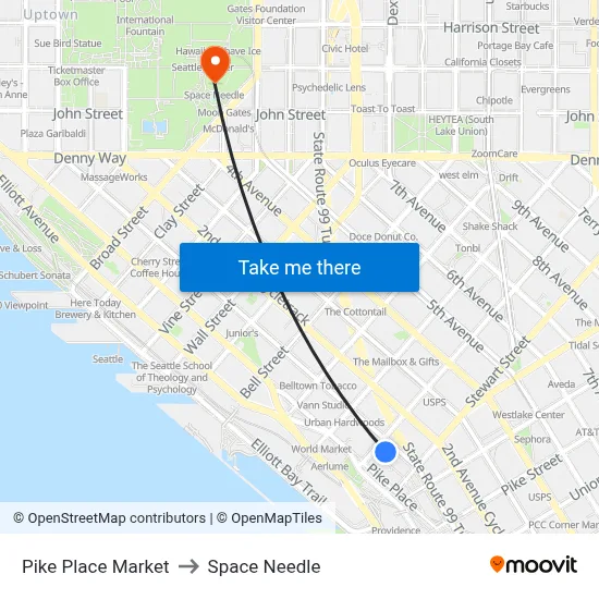 Pike Place Market to Space Needle map