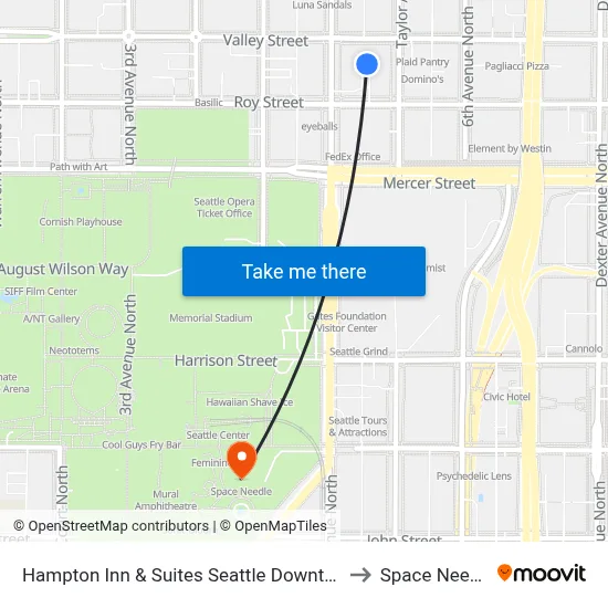 Hampton Inn & Suites Seattle Downtown to Space Needle map