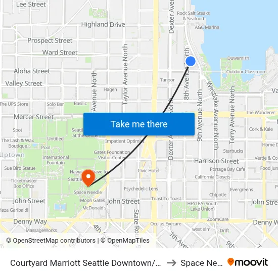 Courtyard Marriott Seattle Downtown/Lake Union to Space Needle map