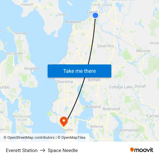 Everett Station to Space Needle map