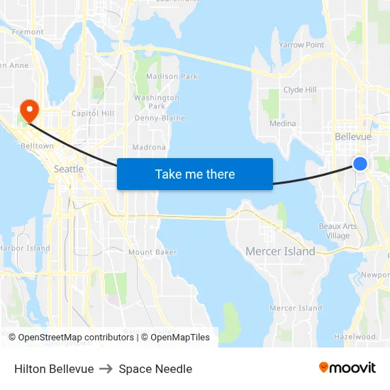 Hilton Bellevue to Space Needle map