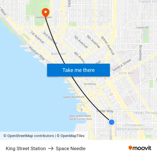 King Street Station to Space Needle map