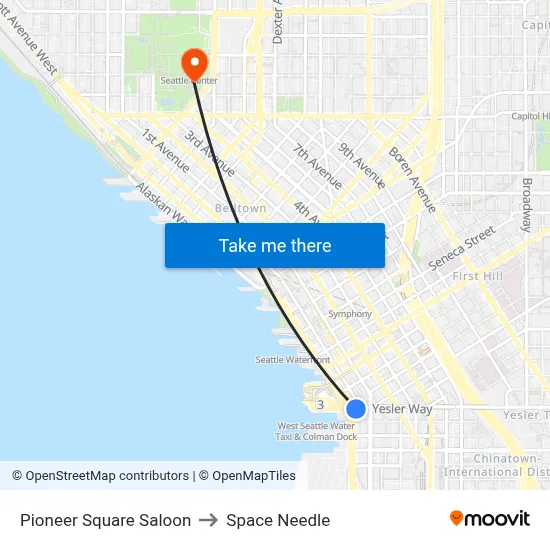 Pioneer Square Saloon to Space Needle map