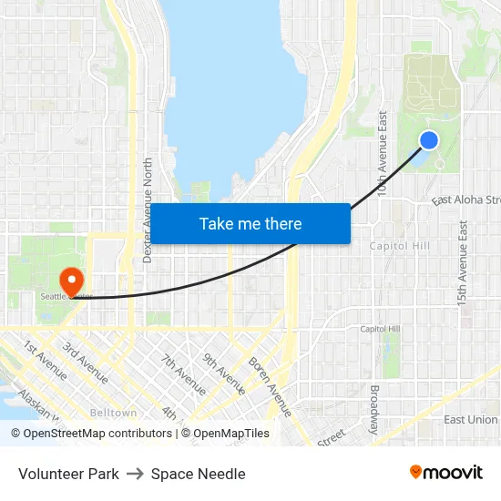 Volunteer Park to Space Needle map