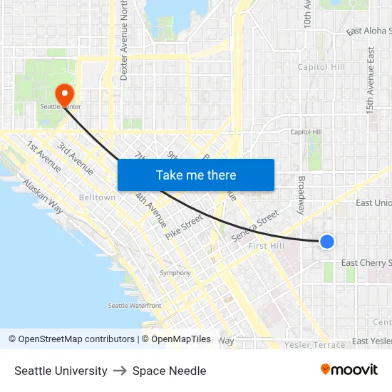 Seattle University to Space Needle map
