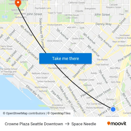 Crowne Plaza Seattle Downtown to Space Needle map