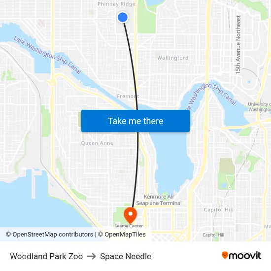 Woodland Park Zoo to Space Needle map