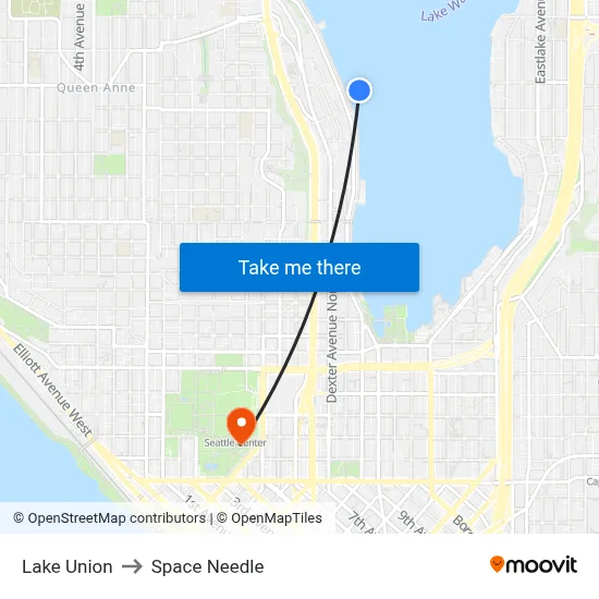 Lake Union to Space Needle map