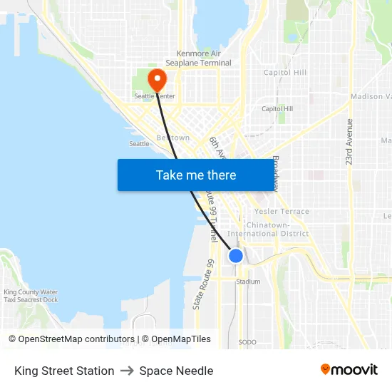 King Street Station to Space Needle map