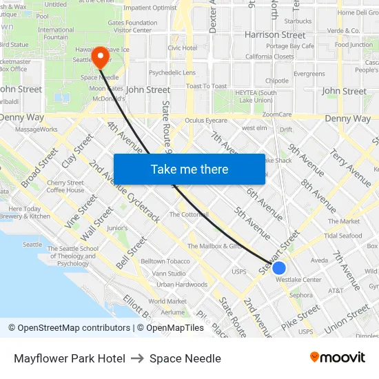Mayflower Park Hotel to Space Needle map