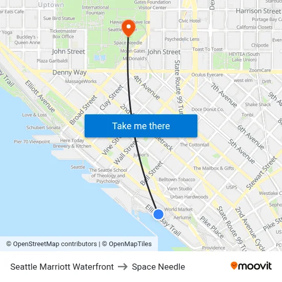 Seattle Marriott Waterfront to Space Needle map