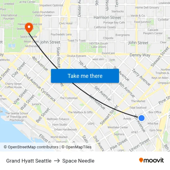 Grand Hyatt Seattle to Space Needle map