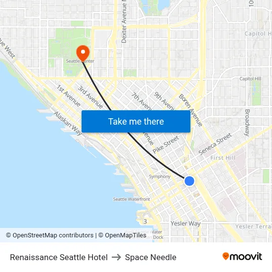 Renaissance Seattle Hotel to Space Needle map