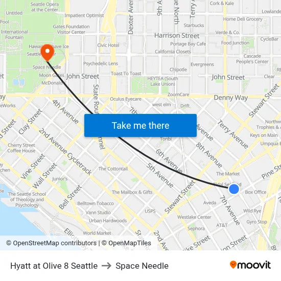 Hyatt at Olive 8 Seattle to Space Needle map