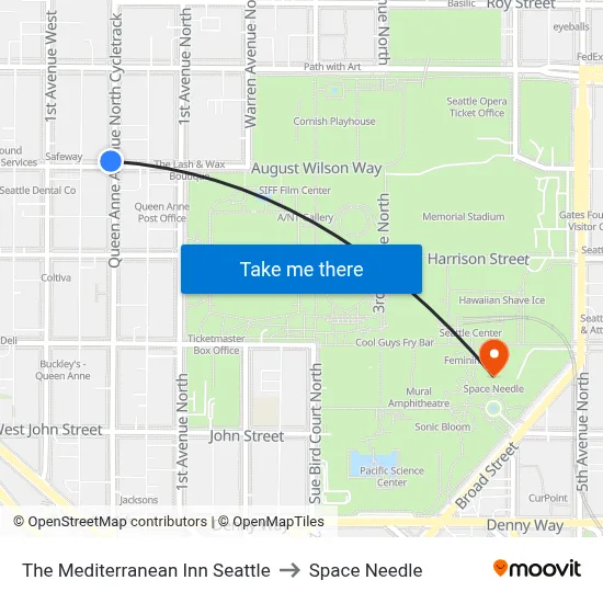 The Mediterranean Inn Seattle to Space Needle map